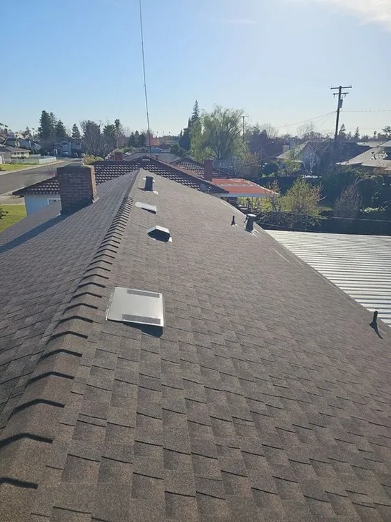 New architectural shingles and ridge venting installed by NuShake Roofing